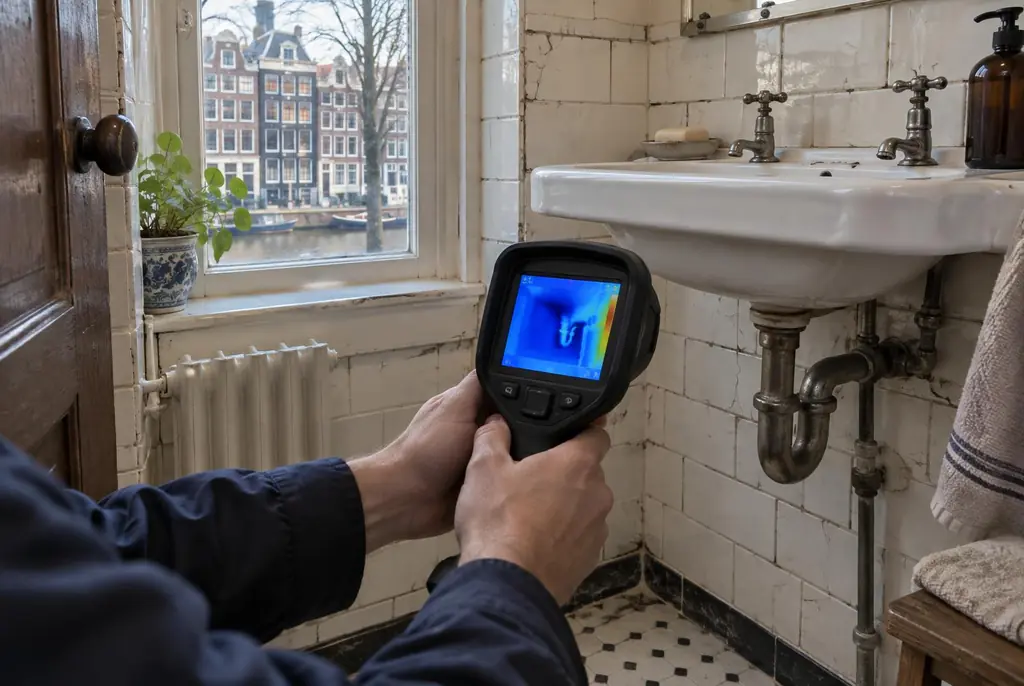 Lekdetectie Otterlo – badkamer met oude leidingen achter de tegels