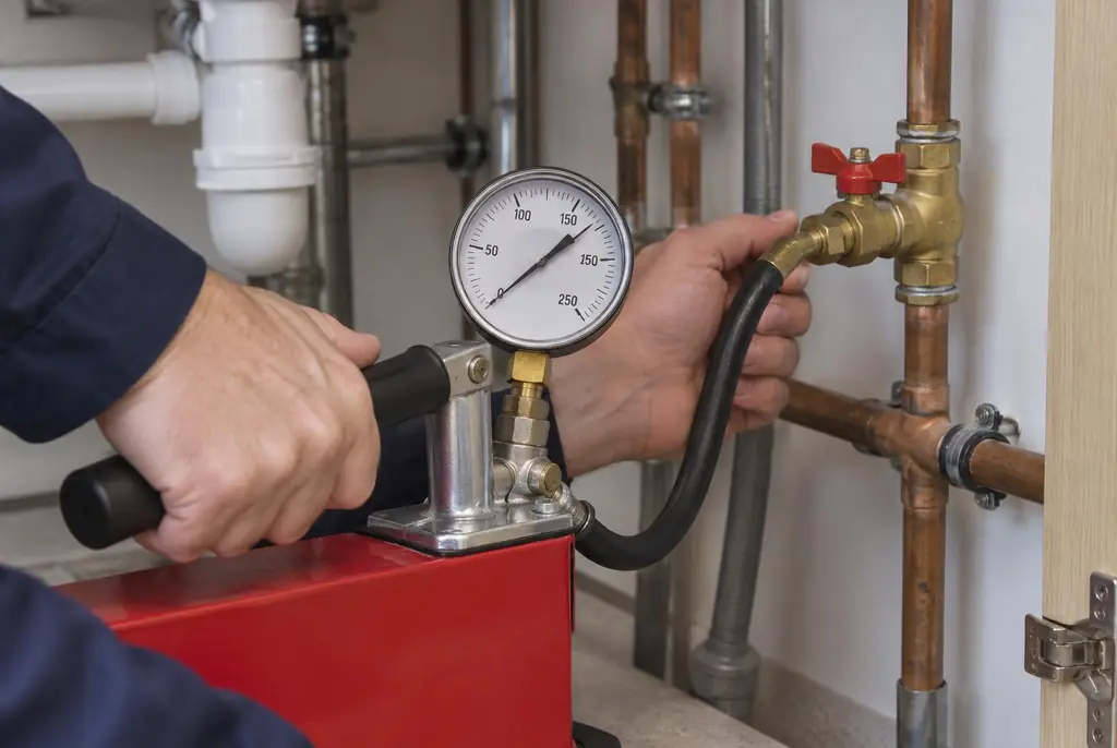 Lekdetectie Otterlo – druktest op een waterleiding met een manometer