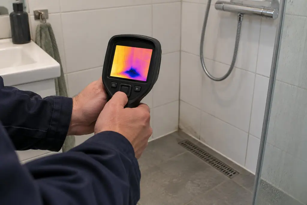 Lekdetectie Otterlo – lekdetectiespecialist met warmtebeeldcamera in een badkamer